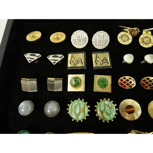 Huge Lot of Cufflinks 35 Pairs Vintage and Designer Cuff Links w Tray - Picture 3 of 8
